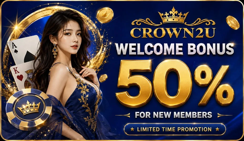 CROWN2U welcome bonus 50% for new members